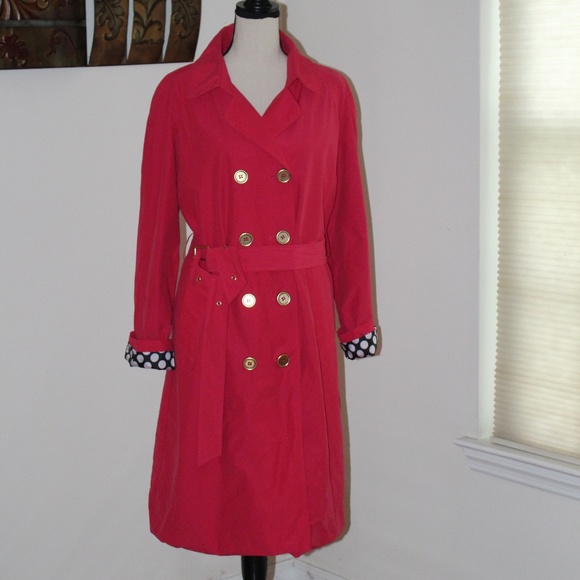 Isaac Mizrahi , Hot pink trench rain coat with Polka Dot Lining - Picture 1 of 13